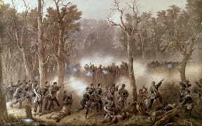 Battle of Gate Pah, April 27, 1864, when British under General Cameron attacked Maori stockade.