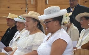 Congregation of the Cook Islands Christian Church, Porirua, singing during the recording of the Christmas Day service 2023.