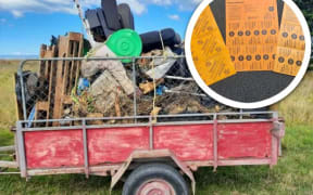 On 16 April 2024, eight pig carcasses and piles of trash were collected along the sand dunes in Gisborne's Centennial Marine Drive. Photo / Gisborne District Council.