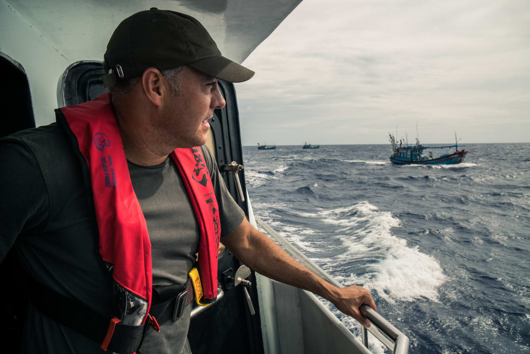 Ian Urbina on an Indonesian patrol ship  chasing Vietnamese fishing ships in a contested area of the South China Sea