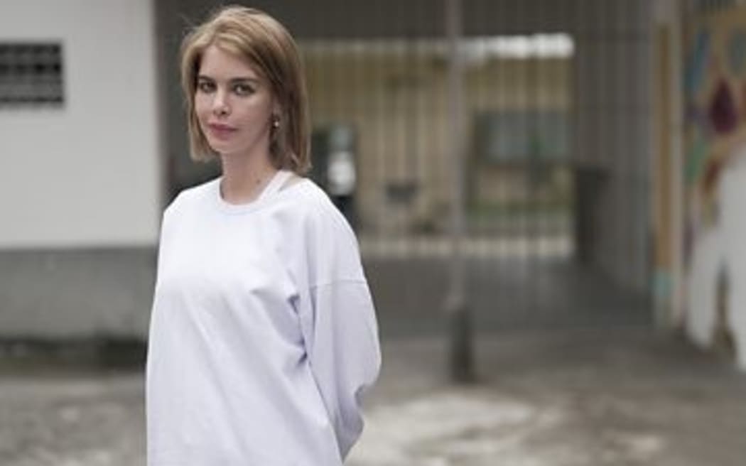 Kat Torres in a Brazilian jail where she was interviewed by a BBC documentary team.