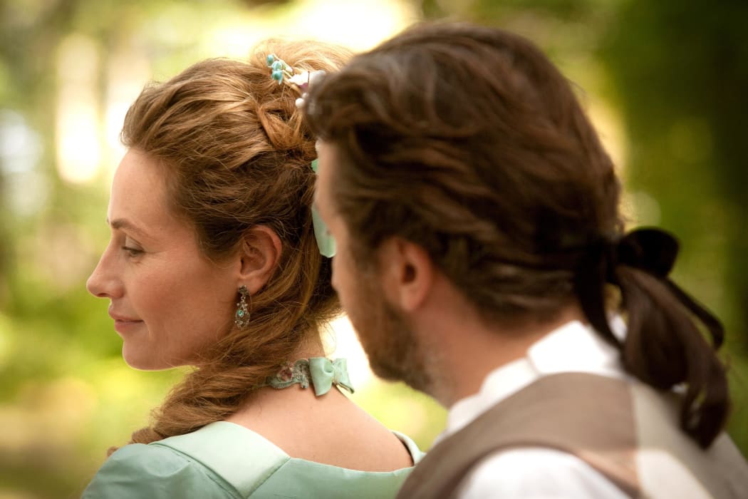 Cécile de France (Madame de La Pommeraye) and Edouard Baer (Le Marquis des Arcis) in Lady J on Netflix.