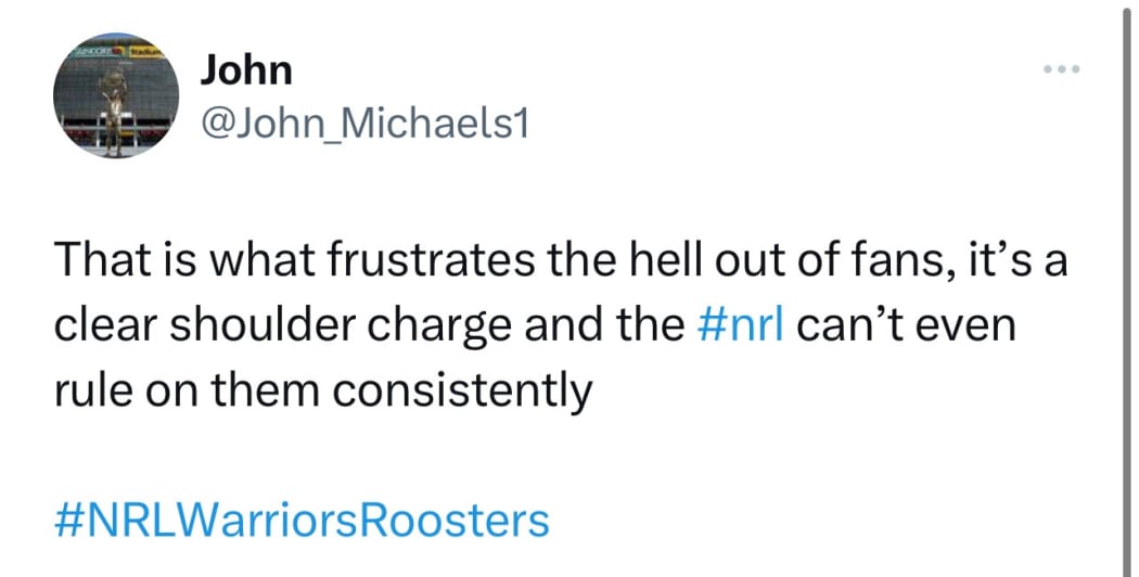 One of the tweets following an incident during a Warriors v Sydney Roosters match.