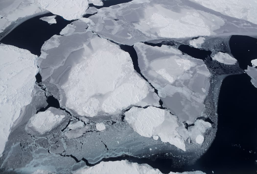 Sea ice is viewed aboard NASA's research aircraft in the Antarctic Peninsula region, on November 3, 2017.