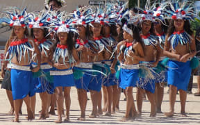 Young dancers prepare to welcome dignitaries at 50th celebrations in Rarotonga, Cook islands