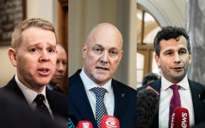 Prime Minister Chris Hipkins, National Party Leader Christopher Luxon and ACT Party leader David Seymour.