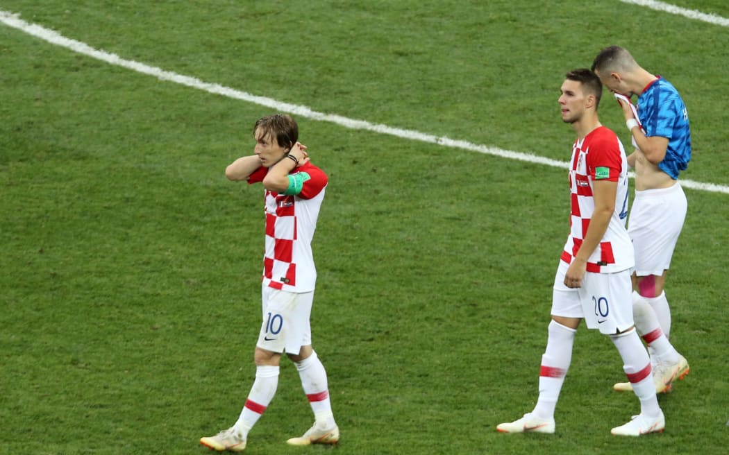 Luka Modric and Croatian teammates after the 2018 World Cup final loss to France.