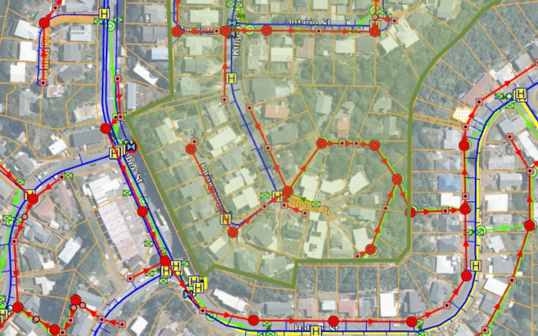 Streets affected by a burst water pipe in Wellington's Kingston.