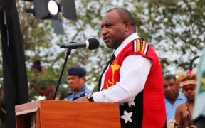 Papua New Guinea's Prime Minister James Marape speaks at a flag-raising ceremony in Port Moresby to mark the 45th anniversary of PNG gaining independence.