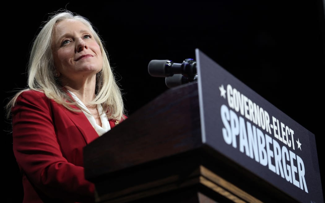 RICHMOND, VIRGINIA - NOVEMBER 04: Virginia Democratic gubernatorial candidate, former Rep. Abigail Spanberger delivers remarks during her election night rally at the Greater Richmond Convention Center on November 04, 2025 in Richmond, Virginia. Spanberger defeated Republican gubernatorial candidate Lieutenant Gov. Winsome Earle-Sears to become the first female governor in the commonwealth’s history in an election that was seen as a national political bellwether leading into the midterms.   Win McNamee/Getty Images/AFP (Photo by WIN MCNAMEE / GETTY IMAGES NORTH AMERICA / Getty Images via AFP)