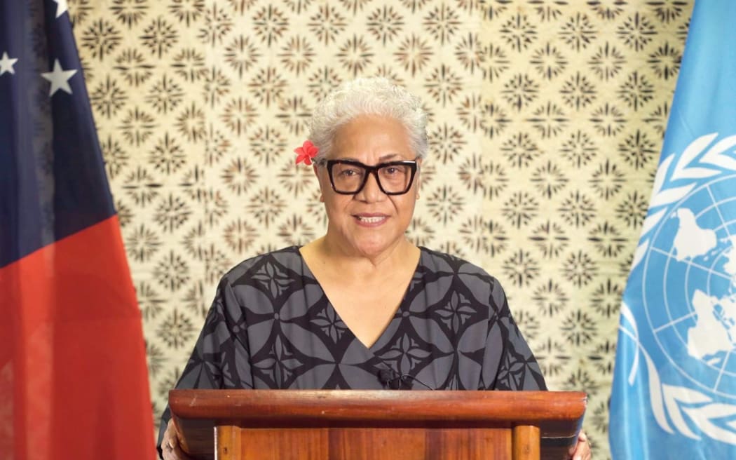 Samoa's Prime Minister, Fiame Naomi Mata'afa, speaking at the 76th UN General Assembly in New York