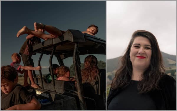 Left: Children from the Teepa family drive the younger siblings home, after a swim in the Ōhinemataroa (Whakatane) River, in Ruatoki. Right; Tatsiana Chypsanava.