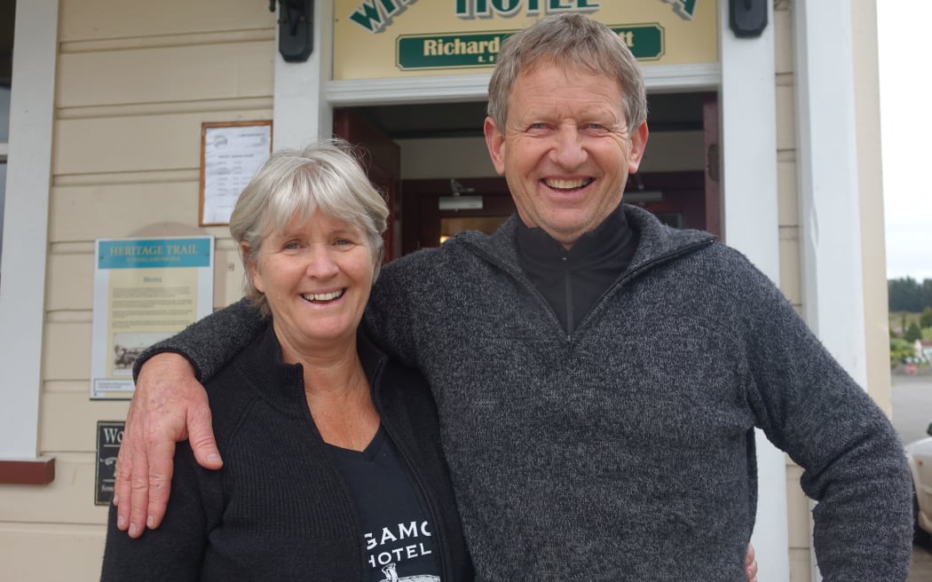 Owners of the Whangamomona Hotel, Vicki and Richard Pratt.