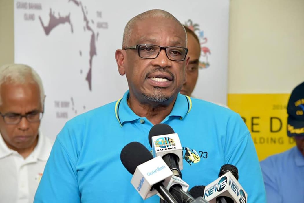 Hubert Minnis, Prime Minister of the Bahamas, speaks to the press in Nassau.