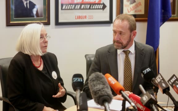 Justice Minister Andrew Little with Rosslyn Noonan.