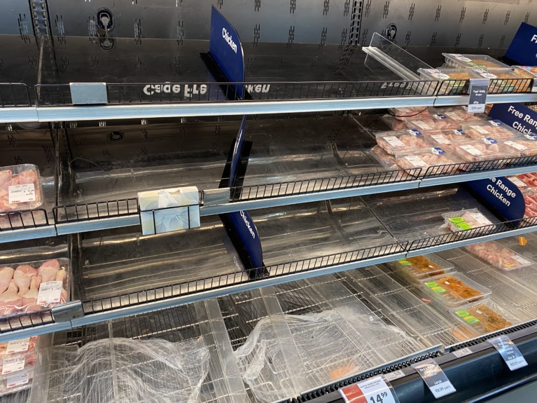 Empty chicken shelves at a Wanaka supermarket.
