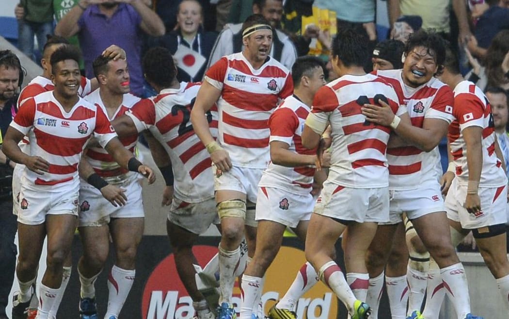 Japan celebrates victory over the Springboks.