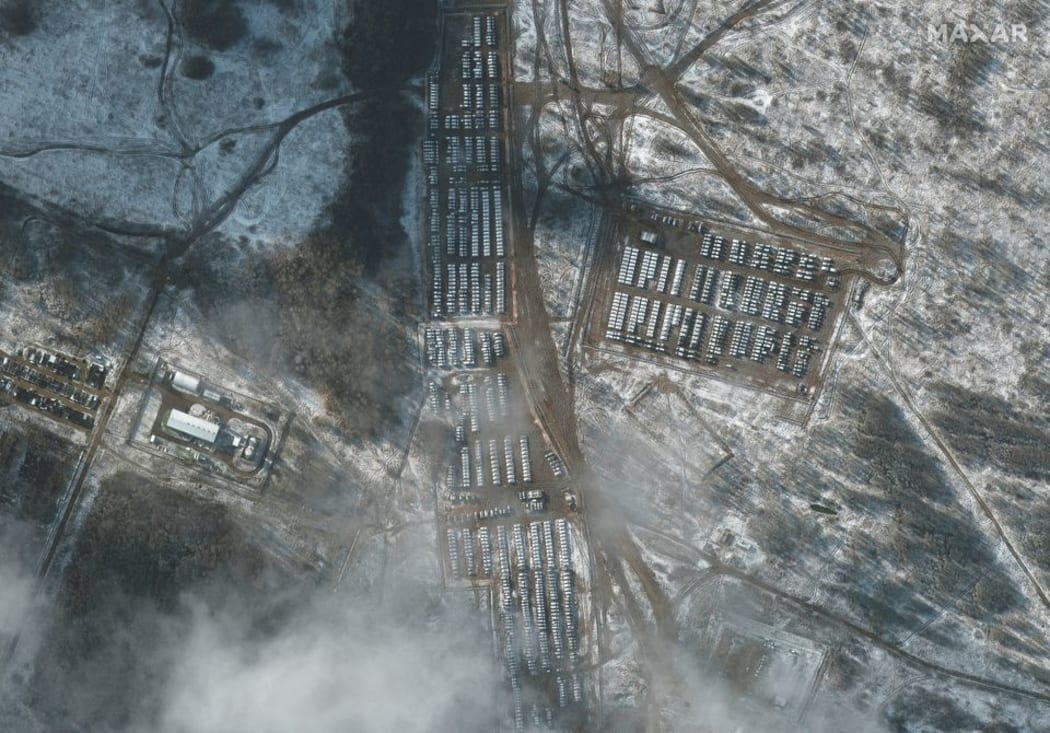 A satellite image shows Russian military equipment in Yelnya, Russia, November 9, 2021.