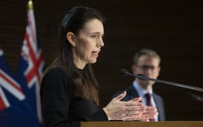 Prime Minister Jacinda Ardern and Director-General of Health Ashley Bloomfield during the Covid-19 and vaccine update press conference at Parliament on 21 September 2021.