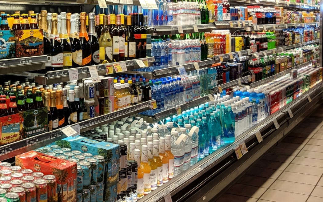 Kona, Hawaii - October 19, 2018: Beer, water, and Liquor for sale Inside ABC Store.