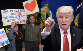Protesters at LA international airport, Donald Trump.