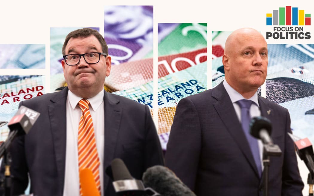 Focus on Politics branded graphic showing Finance Minister Grant Robertson and National leader Christopher Luxon.