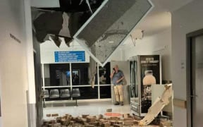 Roofing partially collapsed on the first floor of Royal Darwin Hospital as a result of the wild weather.