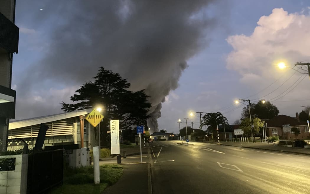 An emergency alert has been sent to South Auckland residents over a large fire in a pile of scrapped car parts  in a yard on James Fletcher Drive.