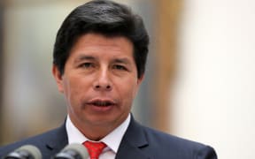 In this file photo taken on November 29, 2022 Peru's President Pedro Castillo speaks during a press conference with his Chilean counterpart Gabriel Boric at La Moneda presidential palace in Santiago, on November 29, 2022, during his visit to Chile.