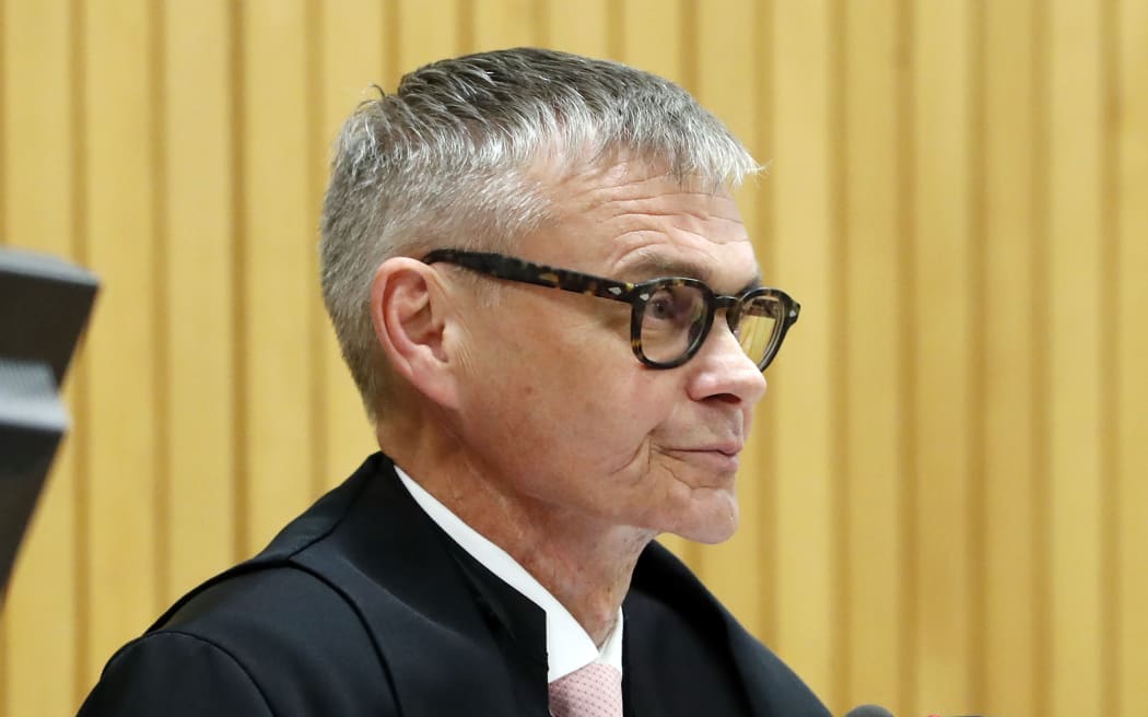 Justice Andru Isac at the sentencing of Alan Swan Norman, Tremain Whetu Wiremu Vic Turfry Ross, and Tukotahi King in the High Court in Nelson, for the manslaughter Lake Takimoana in Washington Valley, Nelson in 2022.