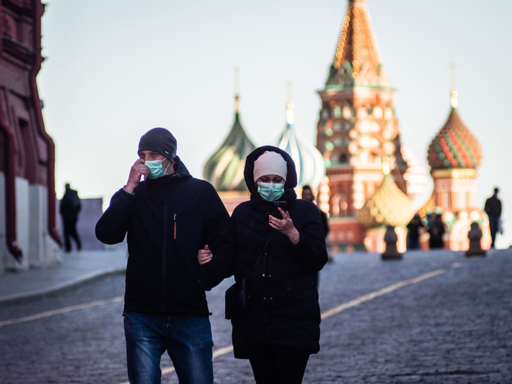 Illustration image of people wearing a medical mask in the city centre of Moscow during the pandemic of COVID-19 in Russia