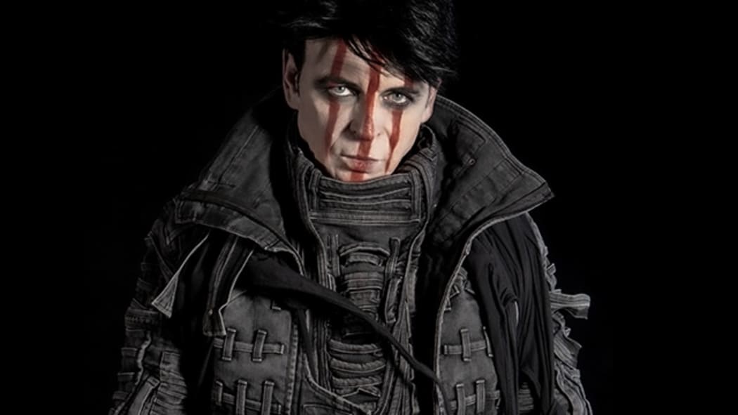 Gary Numan in red paint for his new album 'Intruder'