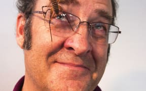 Steve Trewick with cave weta