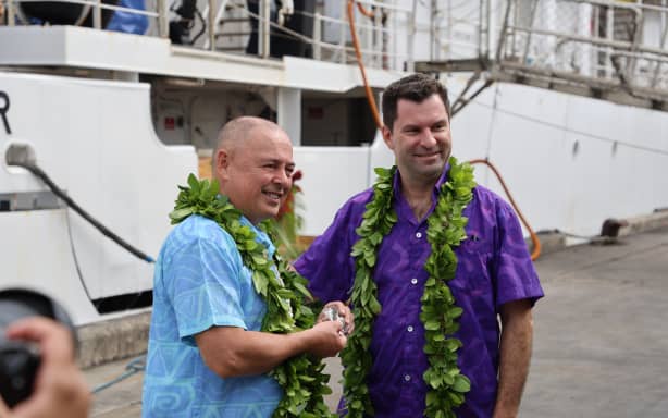 Gift exchange marking the end of the Okeanos Explorer's 26-day expedition in the Cook Islands.