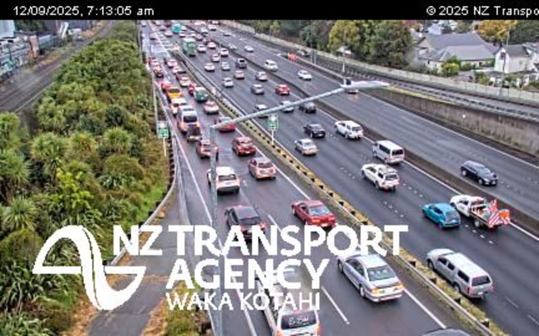 Traffic backed up on the Southern Motorway following a crash on 12 September, 2025.