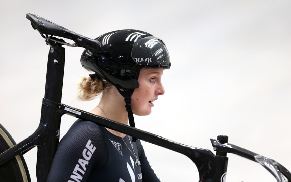 CAMBRIDGE, NEW ZEALAND - NOVEMBER 20:  Olivia Podmore of New Zealand looks on after competing in the Women's Elite Team Sprint qualifying during the New Zealand Oceania Track Championships on November 20, 2017 in Cambridge, New Zealand.  (Photo by Dianne Manson/Getty Images)