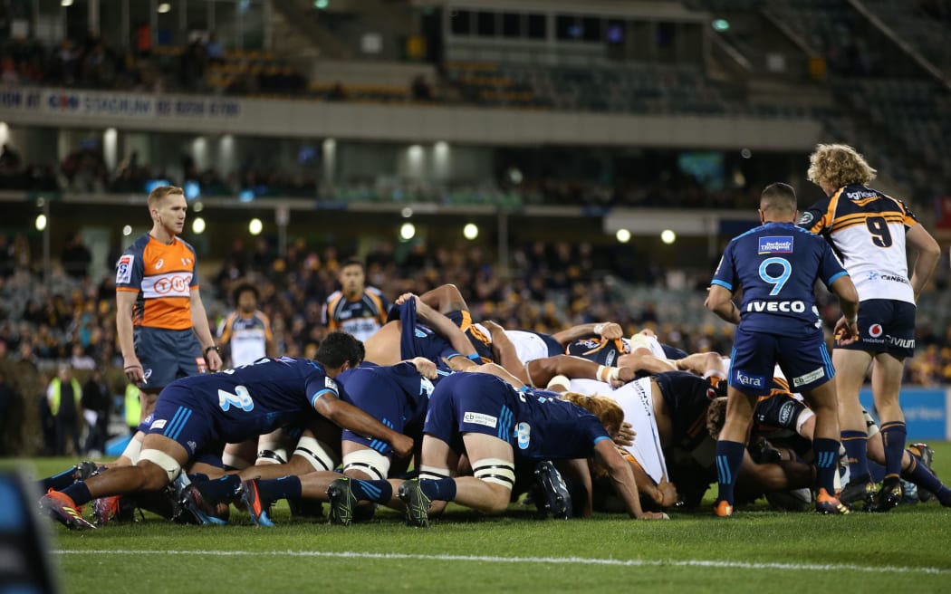Super Rugby scrum between Brumbies and Blues. 6.5.19
