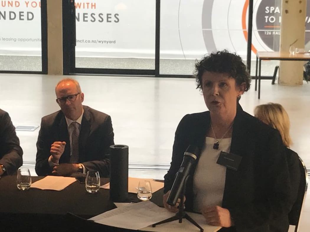 Leonie Freeman (right) and Phil Twyford (left) at the launch of the housing group.