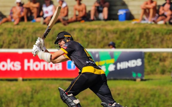 Logan van Beek bats.
Central Stags v Wellington Firebirds.
2021-22 Dream11 Super Smash Men's Twenty20 match at Pukekura Park, New Plymouth, New Zealand on Saturday 8th January 2022.
Mandatory credit: Margot Butcher / www.photosport.nz