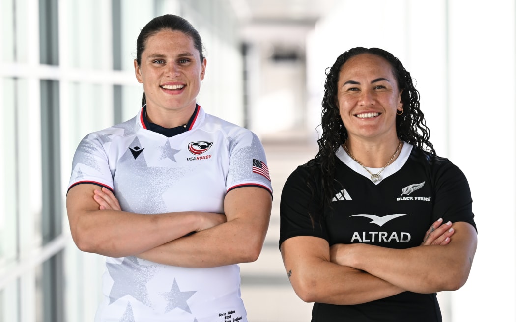 Media stand-up with New Zealand’s Portia Woodman-Wickliffe and USA’s Ilona Maher at Princes Wharf in Auckland, New Zealand ahead of the Pacific Four Rugby match this weekend.
Photo: Andrew. Cornaga / Photosport