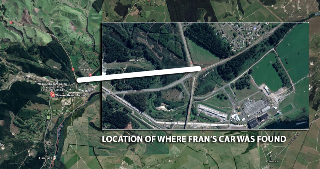 Location of where Fran Martin's car was found on State Highway 1 in Wairakei.