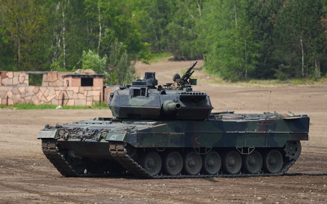 This file photo taken on 20 May, 2019 shows a Leopard 2 A7 main battle tank of the German armed forces Bundeswehr taking part in an educational practice of the Very High Readiness Joint Task Force (VJTF) as part of the NATO tank unit at the military training area in Munster, northern Germany.