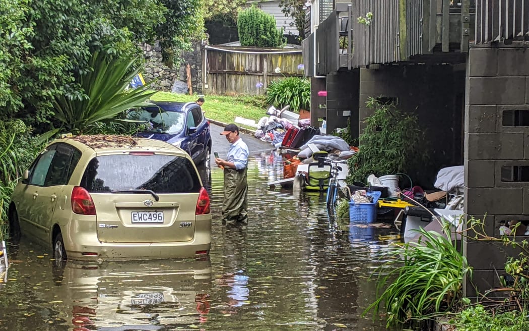 A block of flats on the corner of Gillies Ave and Epsom Ave hit by by flooding twice over the past week.