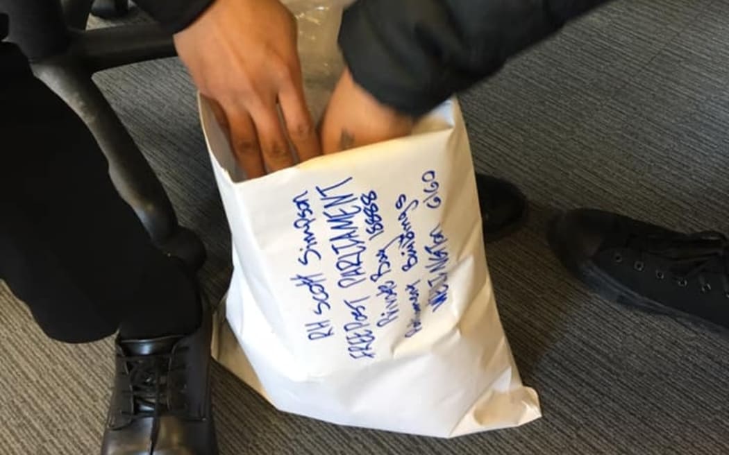 The parcel of plastic waste being prepared for posting to National's environment spokesperson Scott Simpson.