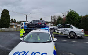 Damaged vehicles after an incident in Papakura.