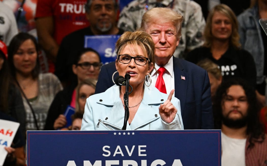 House of Representatives candidate Sarah Palin (left) speaks alongside former US President Donald Trump during a "Save America" rally in Anchorage, Alaska on 9 July, 2022. Former Alaska governor Sarah Palin on August 31, 2022 lost her bid to fill the state's vacant seat in the US House of Representatives.