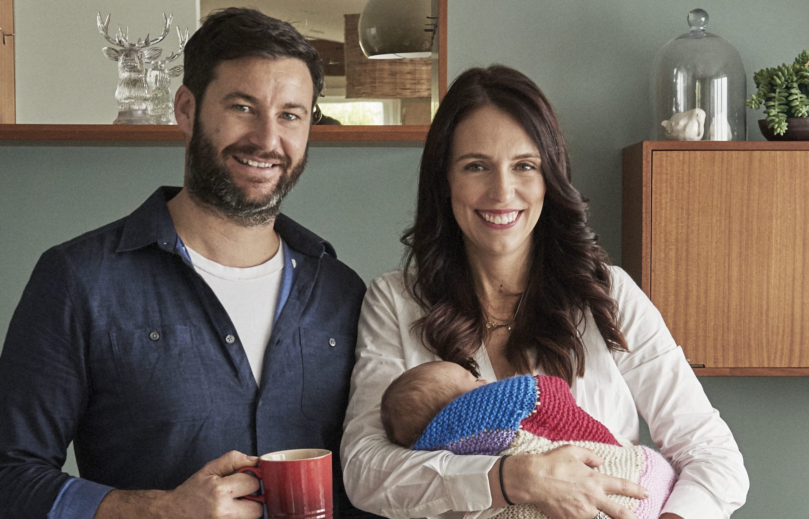 Prime Minister Jacinda Ardern with her partner Clarke Gayford and their child Neve in the Auckland home.