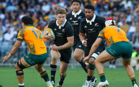 Jordie Barrett in possession. Wallabies v New Zealand All Blacks, 2024  Rugby Championship and Bledisloe Cup test match,  Accor Stadium, NSW, Australia, Saturday 21st September 2024, Copyright Photo: David Neilson / www.photosport.nz