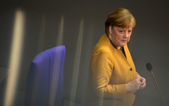 German Chancellor Angela Merkel speaks during question time at the Bundestag (lower house of parliament) in Berlin on 24 March 2021.