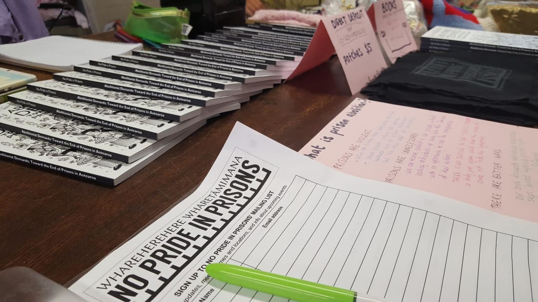 The No Pride In Prisons stall at Everything and Everyone holiday markets.